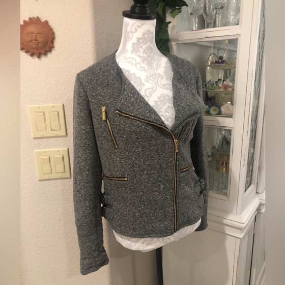 Calvin Klein NWT Zip Front Gray Jacket with Gold Zippered Front Size Small - Picture 2 of 16